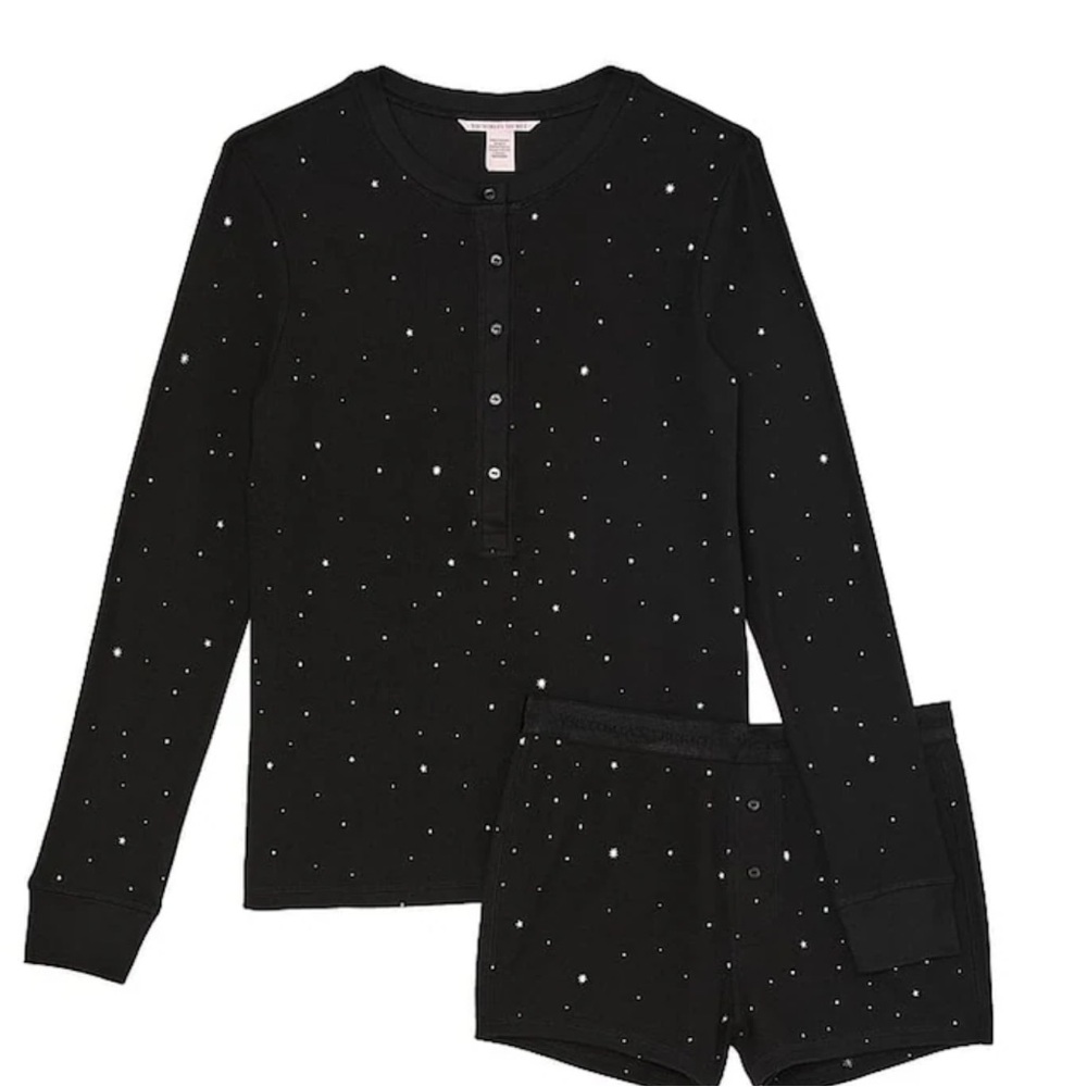 Victoria’s Secret Black Foil Night Sky Thermal Short Pyjama Set